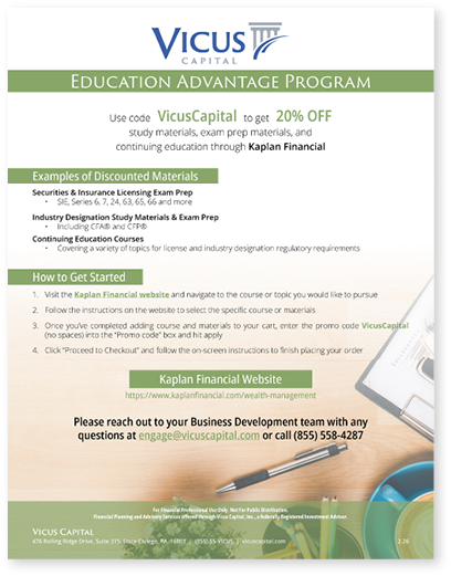 A flyer for a 20% discount on a Kaplan Financial Education Program. AI generated content