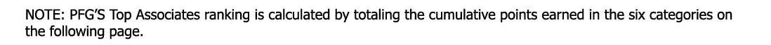 NOTE: PFG’S Top Associates ranking is calculated by totaling the cumulative points earned in the six categories on th...