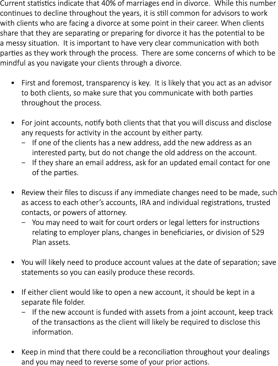 Current statistics indicate that 40% of marriages end in divorce. While this number continues to decline throughout t...