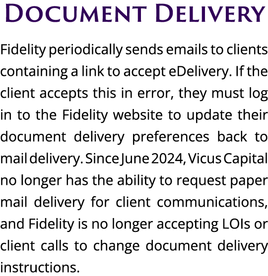 Document Delivery Fidelity periodically sends emails to clients containing a link to accept eDelivery. If the client ...