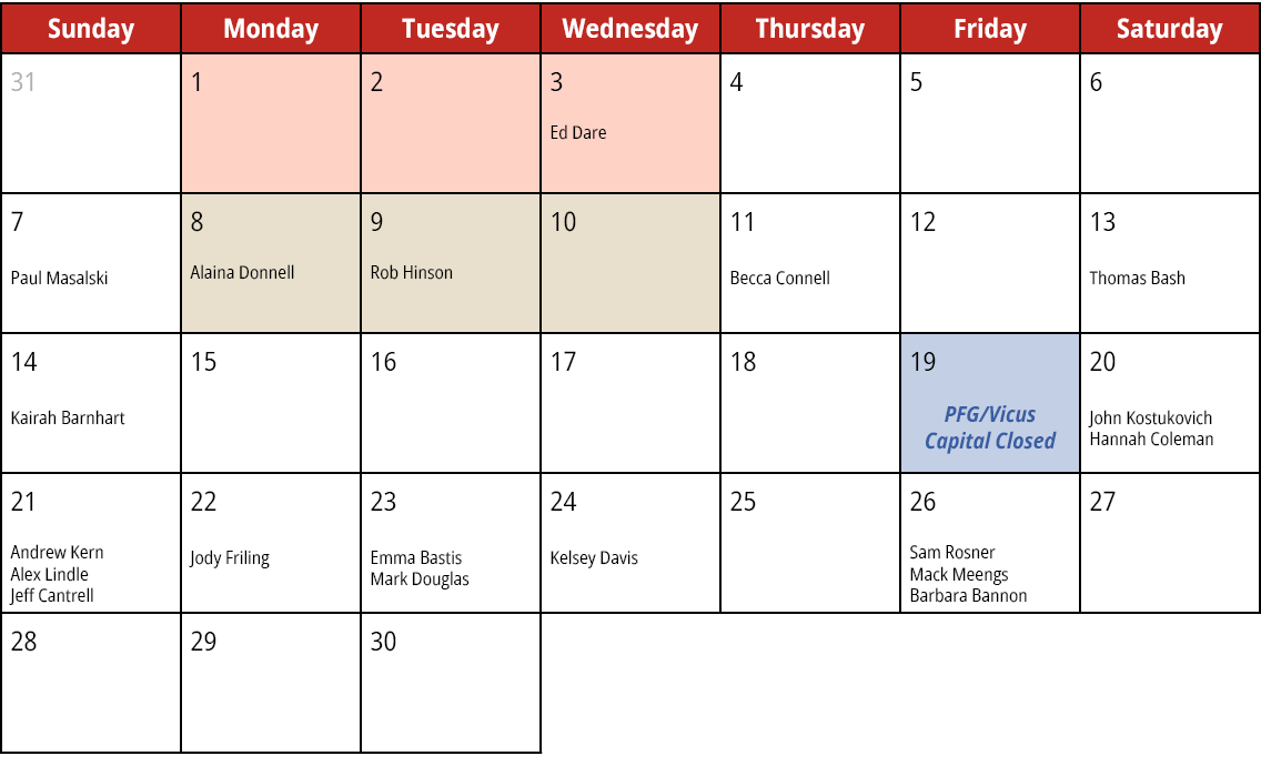 Sunday,Monday,Tuesday,Wednesday,Thursday,Friday,Saturday,31,1,2,3 Ed Dare,4,5,6,7 Paul Masalski,8 Alaina Donnell,9 Ro...