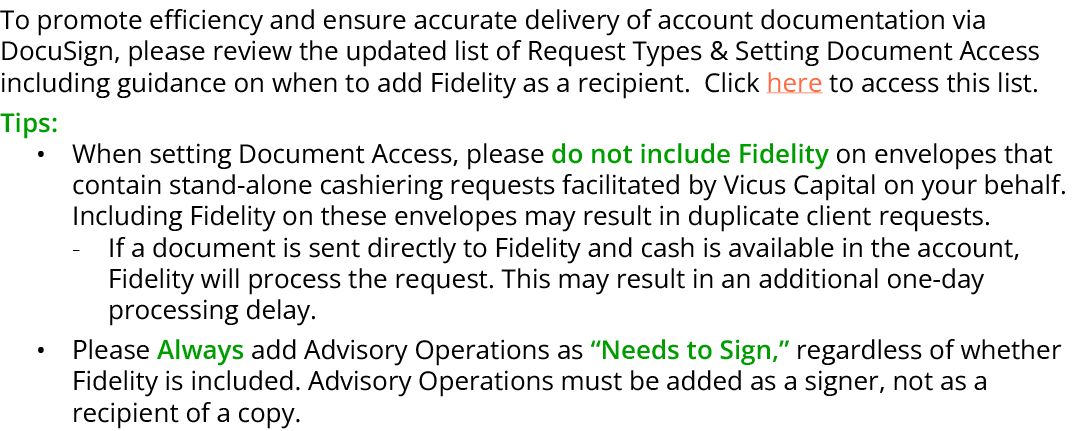 To promote efficiency and ensure accurate delivery of account documentation via DocuSign, please review the updated l...