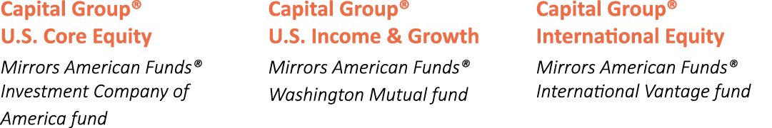 Capital Group® U.S. Core Equity Mirrors American Funds® Investment Company of America fund Capital Group® U.S. Income...